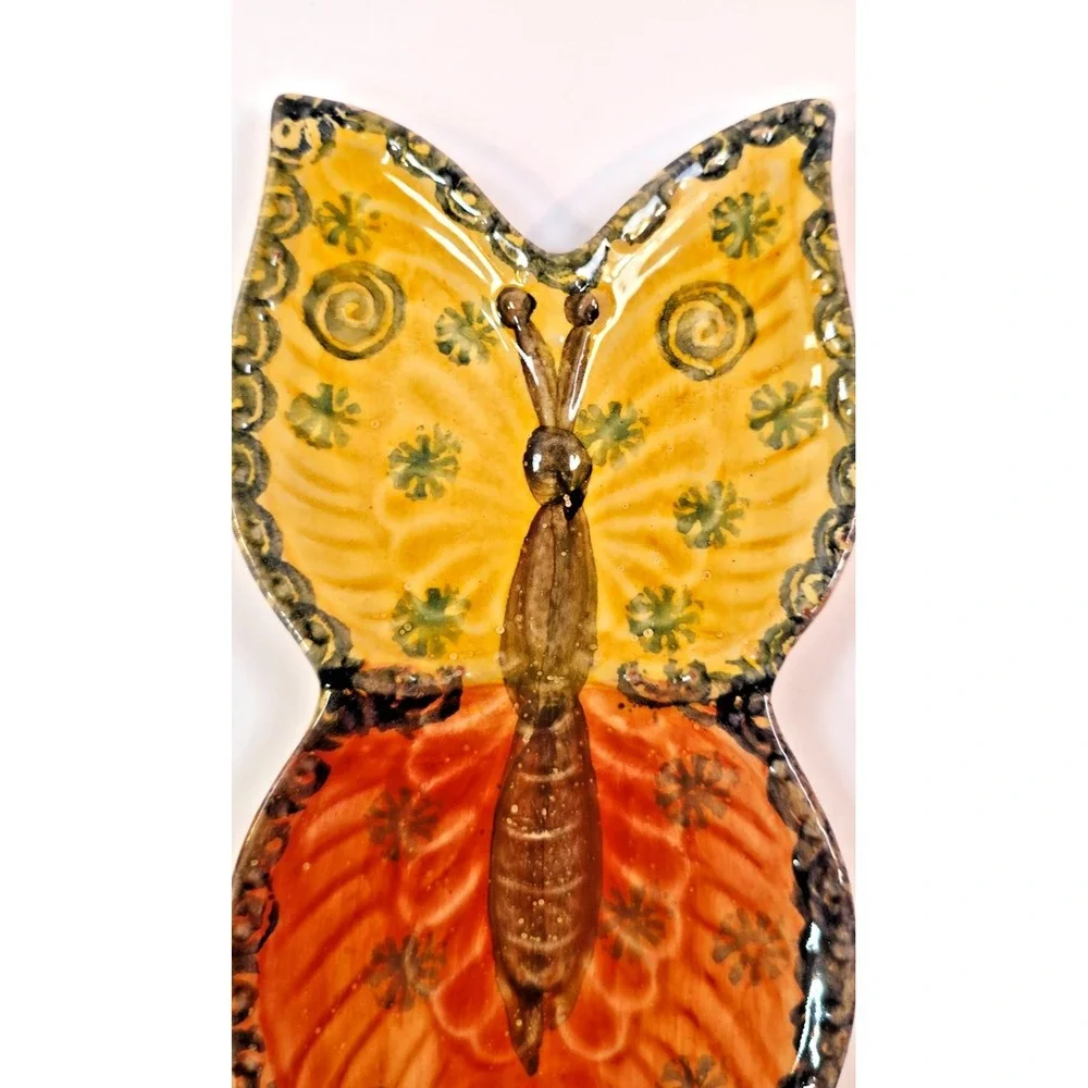 Italian Ceramic Butterfly Wall‎ Plaque Hand Painted Orange Yellow 9.25